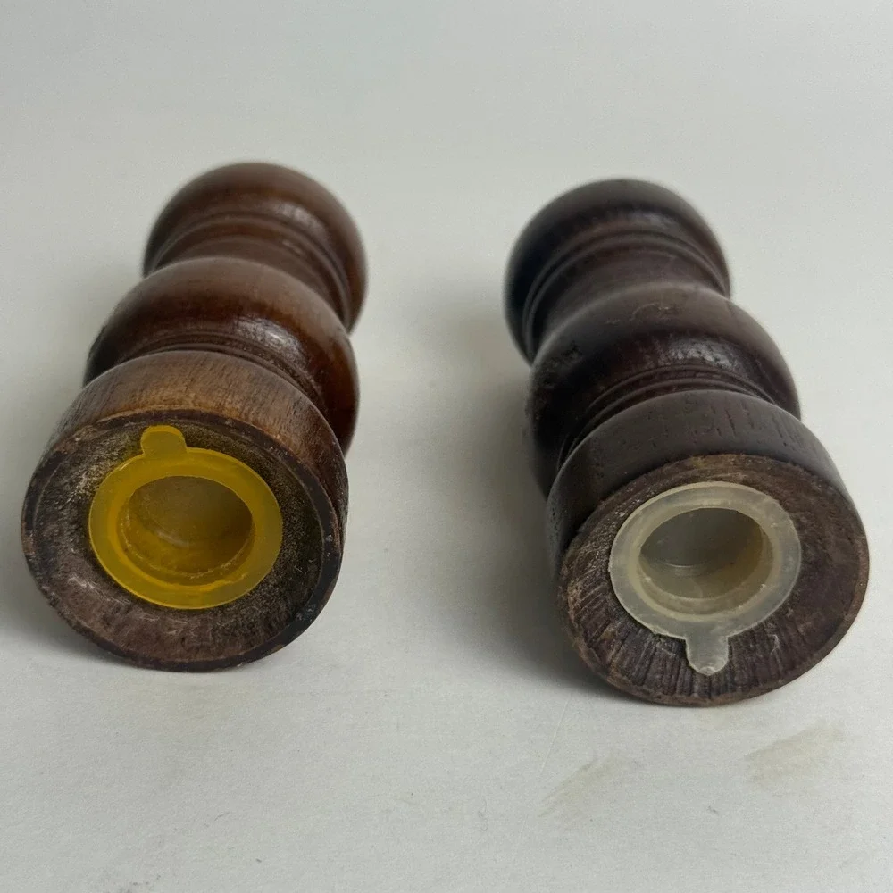 Vintage Dark Wood Salt and Pepper Shakers Set 4 Inch Rustic Farmhouse Decor